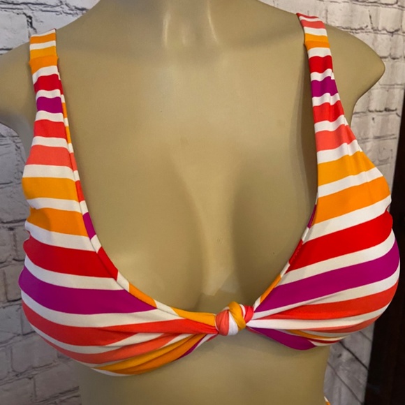 Bright Stripes Pom Pom Bikini, 👙, Size Small, Oranges and Pink Hues - Picture 7 of 9